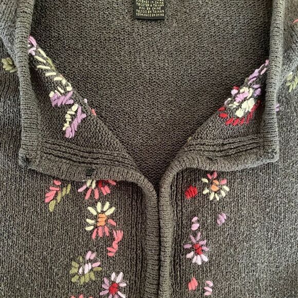 SIGRID OLSEN Vintage 90s Embroidered Floral Cardigan Sweater Medium Cottagecore - Picture 13 of 13